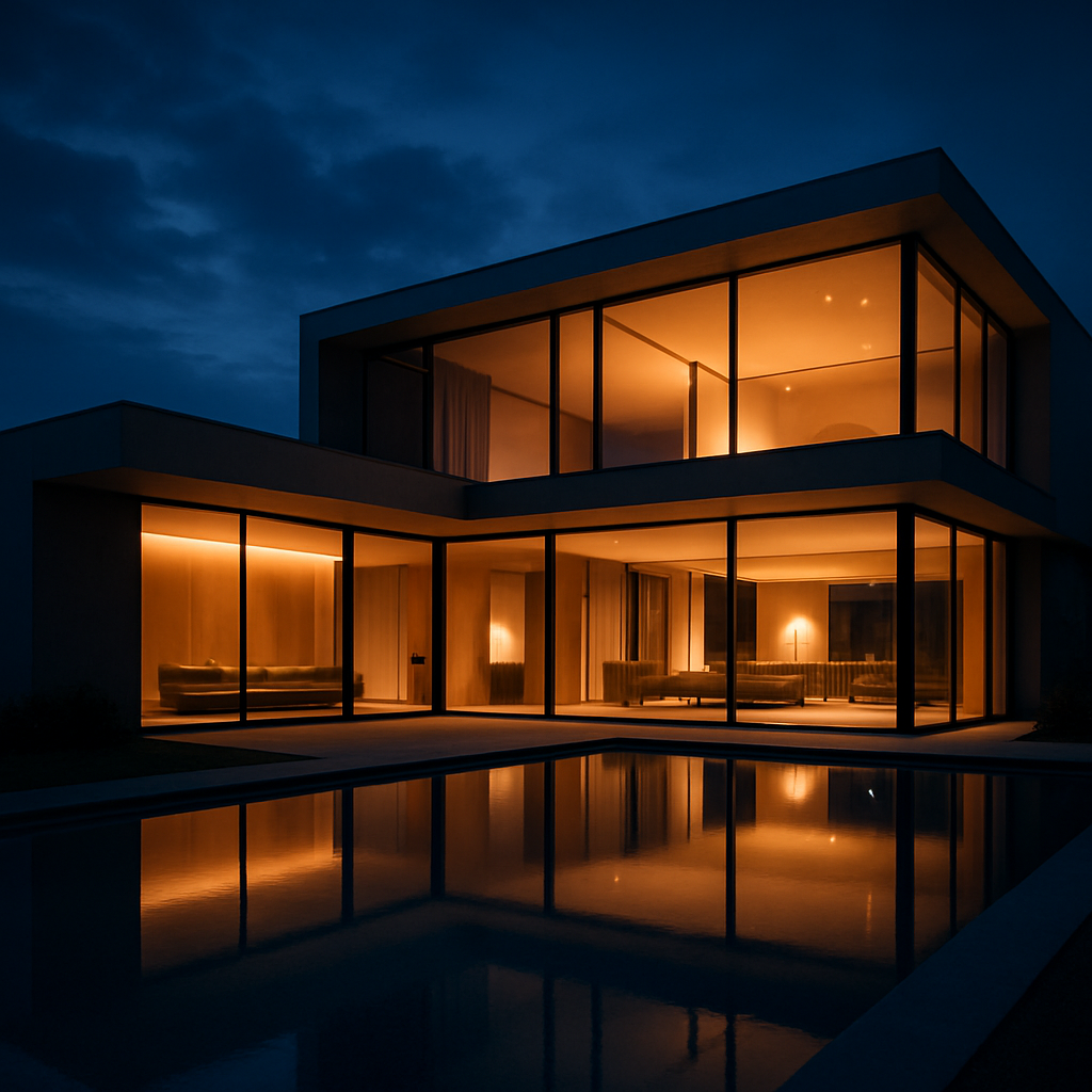 Casa de alto padrão ao entardecer